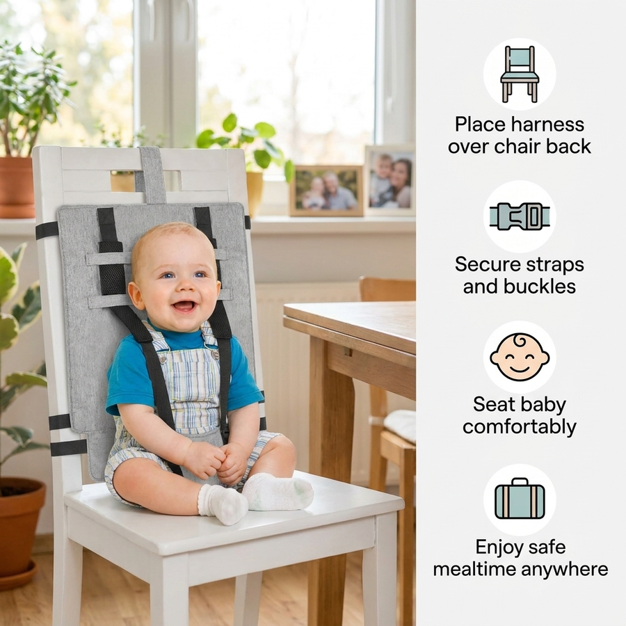Travel Harness Seat - Fabric Baby Portable High Chair For Travel - Travel High Chair Seat Sack - Portable Baby Seat With Safety Harness