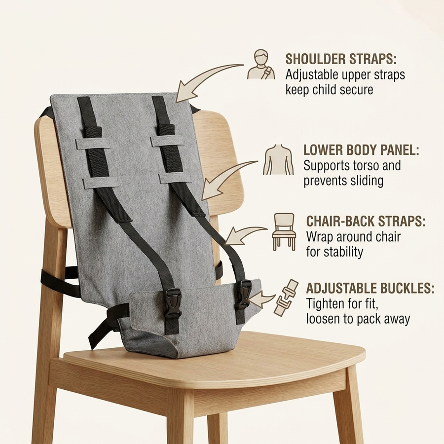Travel Harness Seat - Fabric Baby Portable High Chair For Travel - Travel High Chair Seat Sack - Portable Baby Seat With Safety Harness