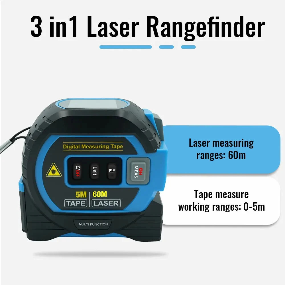 Laser Tape Measure 3 In 1 Digital Tape Measure High Precision Laser Rangefinder Steel Tape Measure