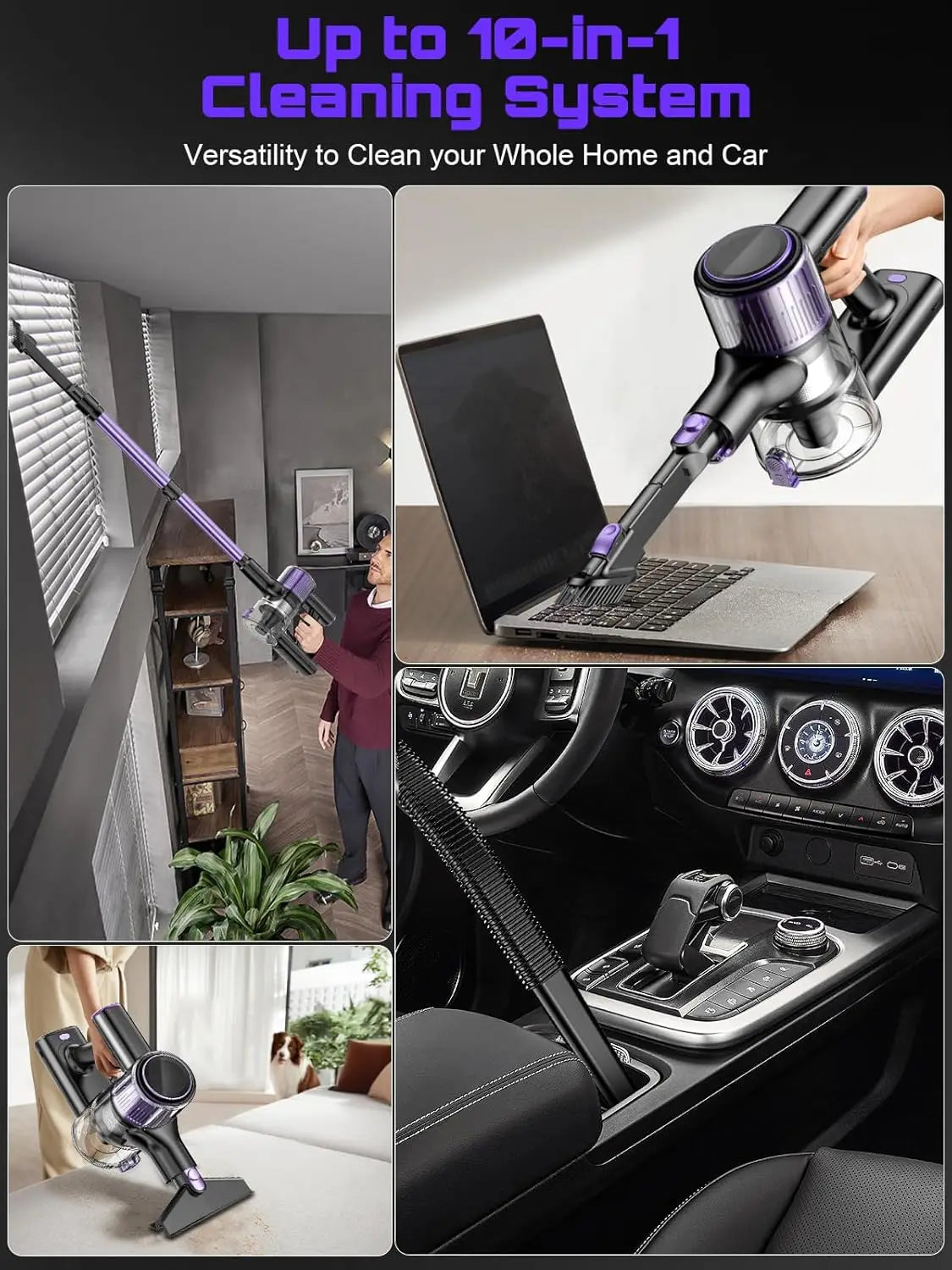 Cordless Vacuum Cleaner, 55Kpa/500W/45min 10 in 1 Powerful Stick Lightweight Vacuum Cleaner for Home Pet Hair/Hard Floor/Carpet
