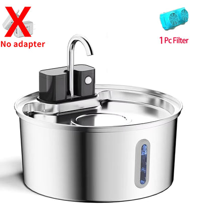 3.2L Wireless Stainless Steel Cat Water Fountain With 4000mAh Battery & Sensor Automatic Filtration Pet Water Drinker Dispenser