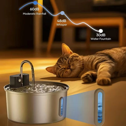 3.2L Wireless Stainless Steel Cat Water Fountain With 4000mAh Battery & Sensor Automatic Filtration Pet Water Drinker Dispenser
