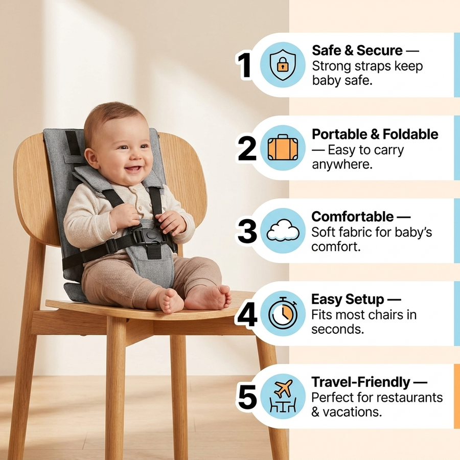 Travel Harness Seat - Fabric Baby Portable High Chair For Travel - Travel High Chair Seat Sack - Portable Baby Seat With Safety Harness